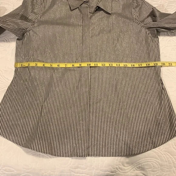 LAFAYETTE 148 NY Stripe Shimmer Button Down Long Sleeve Blouse Black Beige SZ 10 - Picture 13 of 16